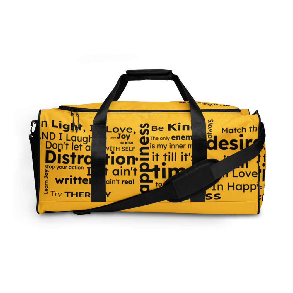 FEARLESS yellow with black text Duffle bag
