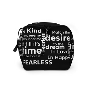 "FEARLESS" Black with white text Duffle bag - The Fearless Shop