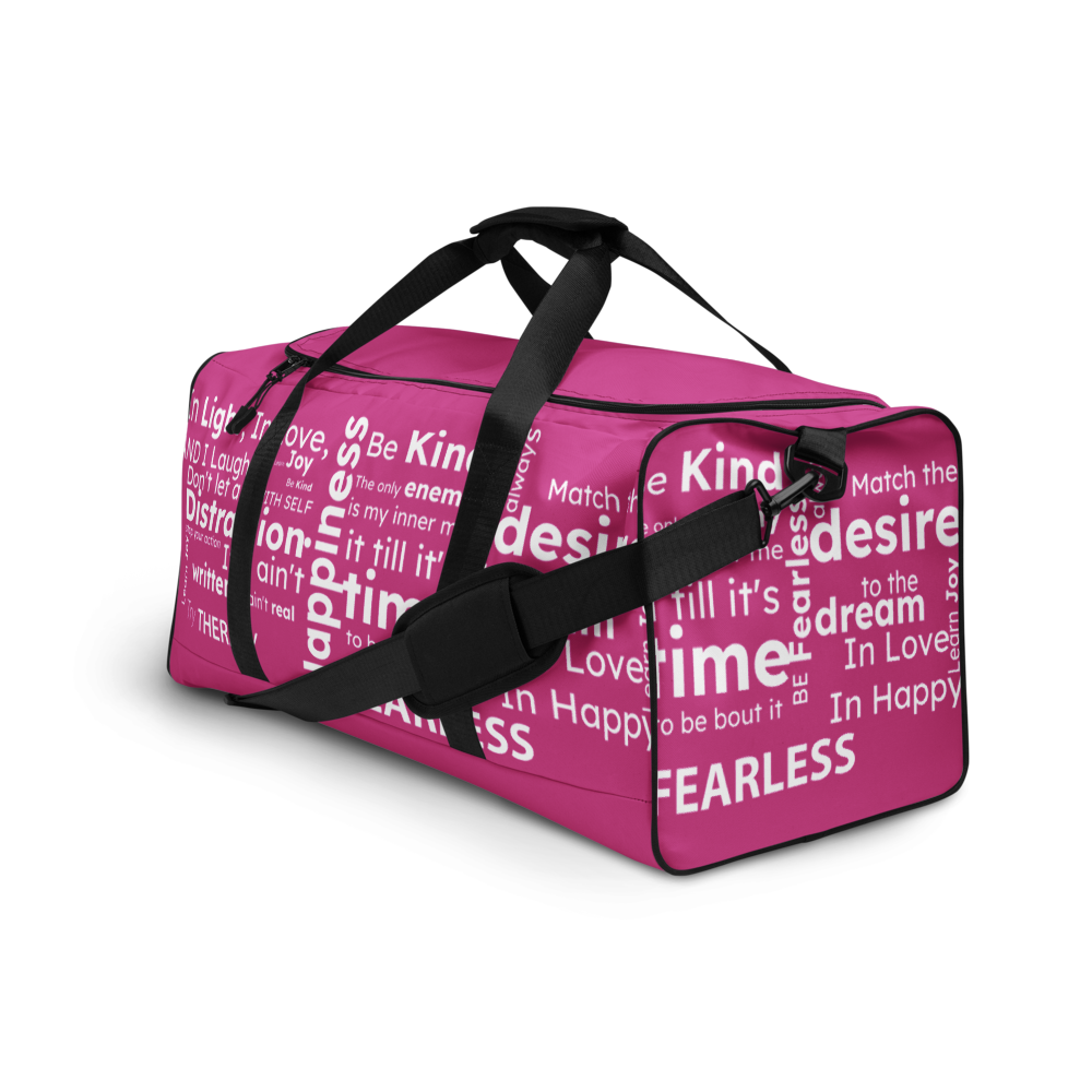 "FEARLESS" pink with white text Duffle bag - The Fearless Shop