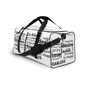 "FEARLESS" white with black text Duffle bag - The Fearless Shop