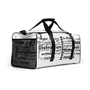 "FEARLESS" white with black text Duffle bag - The Fearless Shop